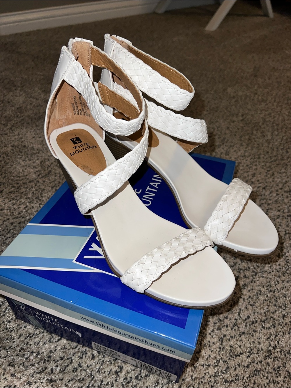 White Mountain Braided Strap White Heeled Sandals